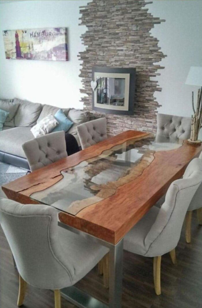 6 Seater Live Edge Table With Glass Top